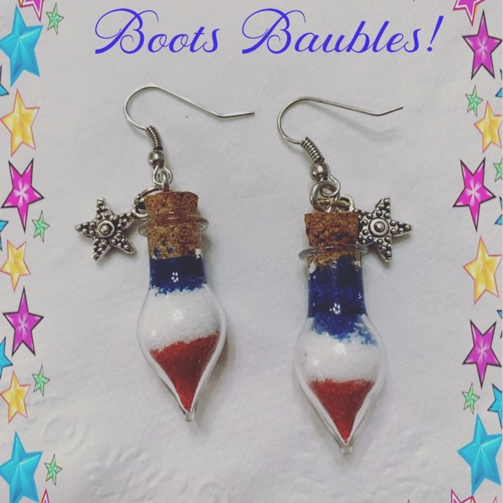 Patriotic sand glass bulb earrings